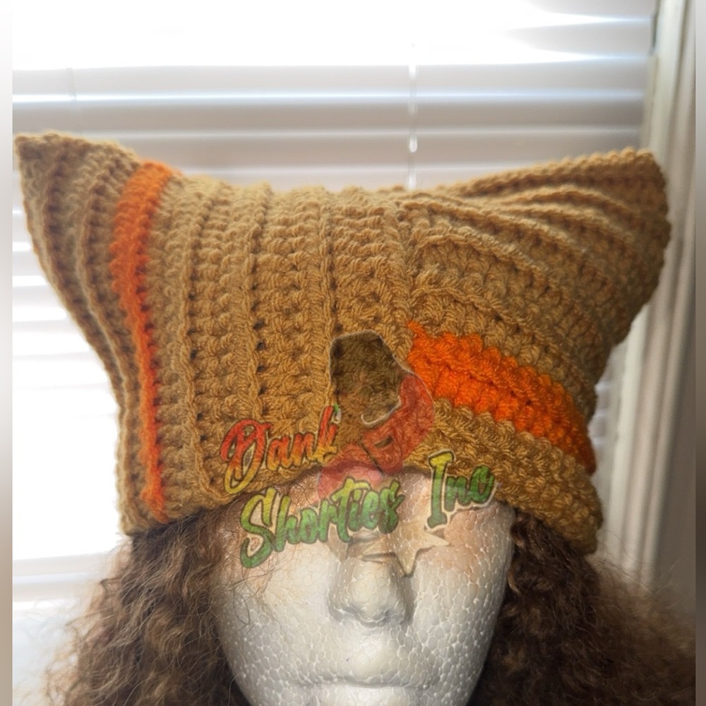 Handmade Tan and Orange Cat Ear Beanie